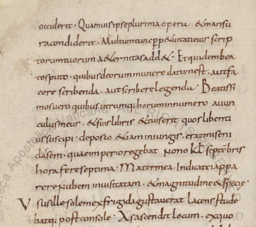 Manuscrito Vaticano Reg.lat.251 del siglo IX con la fecha de la destrucción de Pompeya 24 de agosto